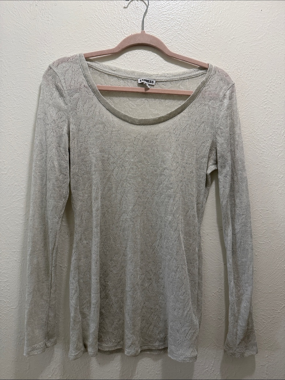 Express Light Gray Scoop Neck Long Sleeve Top